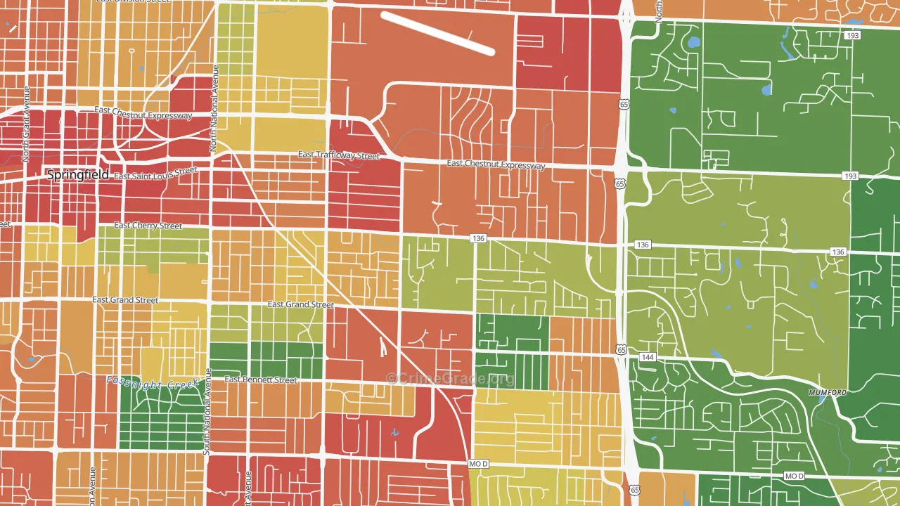 Bingham, Springfield, MO Map of Theft Rates