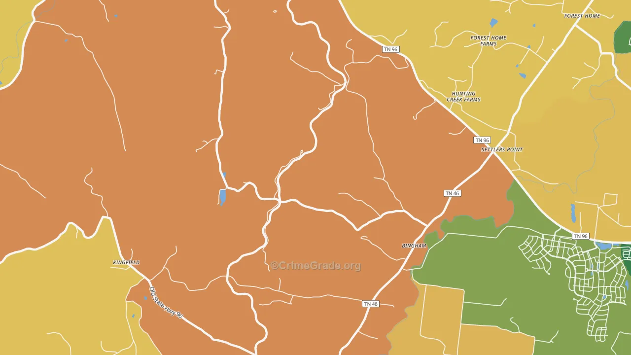 Bingham, TN Map of Theft Rates