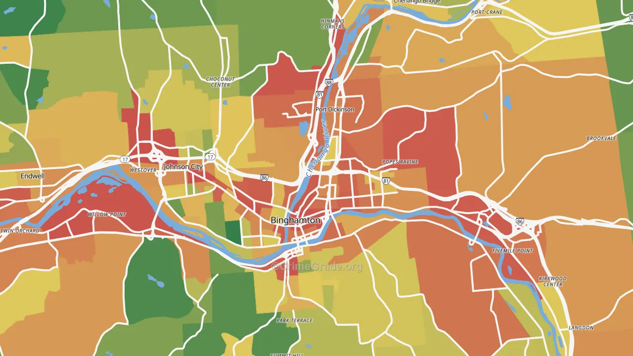 Binghamton, NY Map of Theft Rates