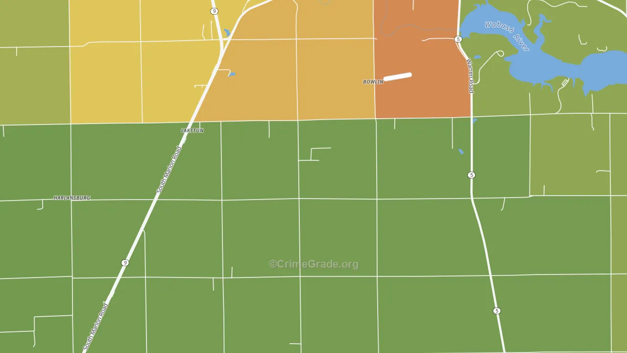 Bippus, IN Map of Theft Rates