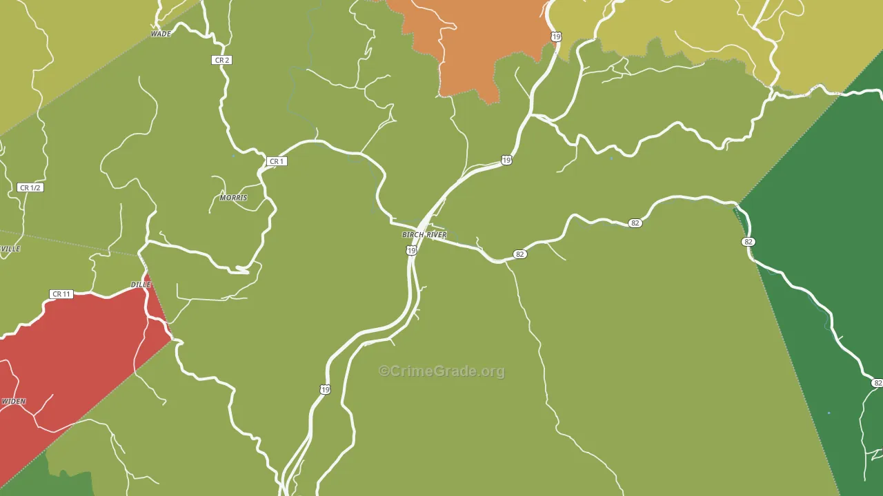 Birch River, WV Map of Theft Rates
