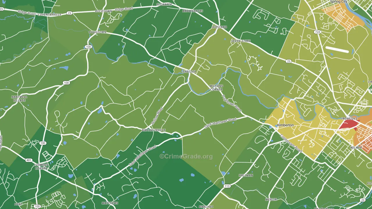 Birchrunville, PA Map of Theft Rates