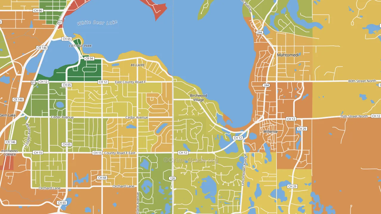 Birchwood Village, MN Map of Theft Rates