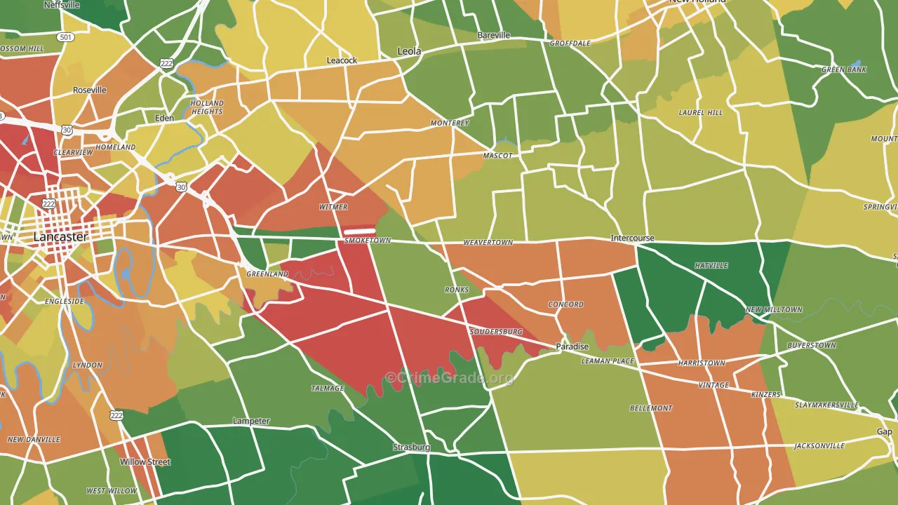 Bird-in-Hand, PA Map of Theft Rates