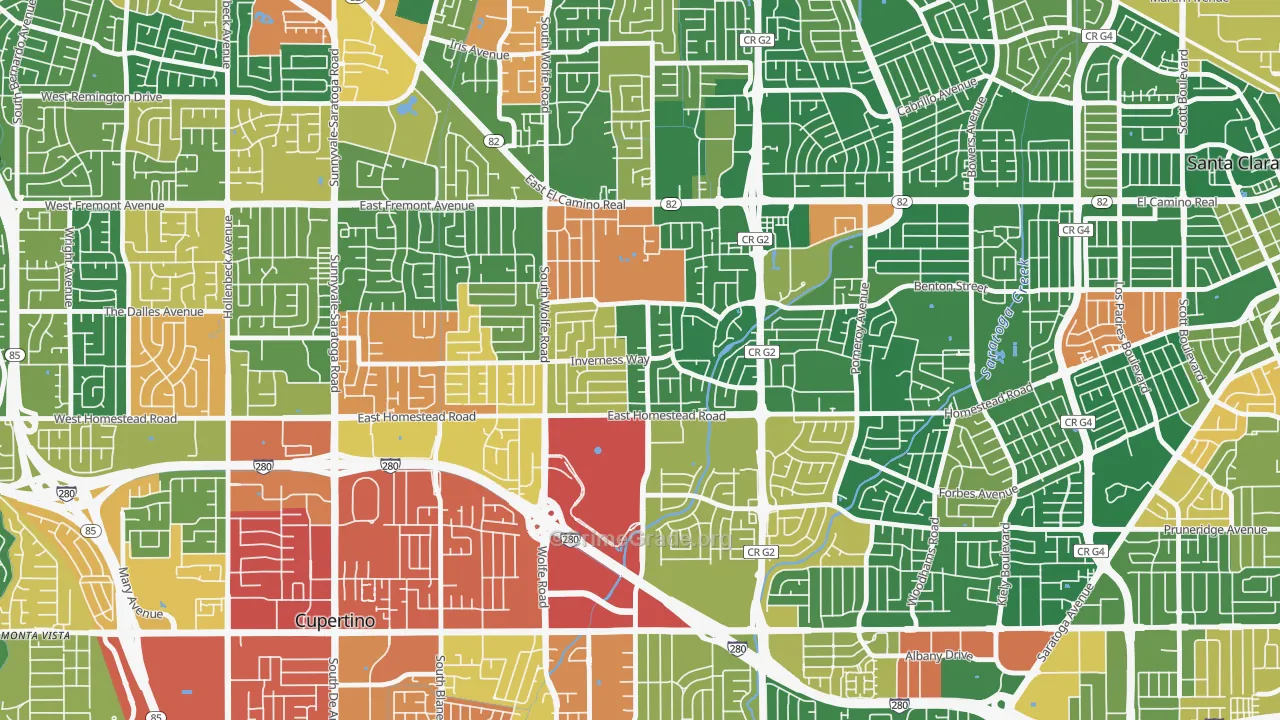 Birdland Neighbors, Sunnyvale, CA Map of Theft Rates