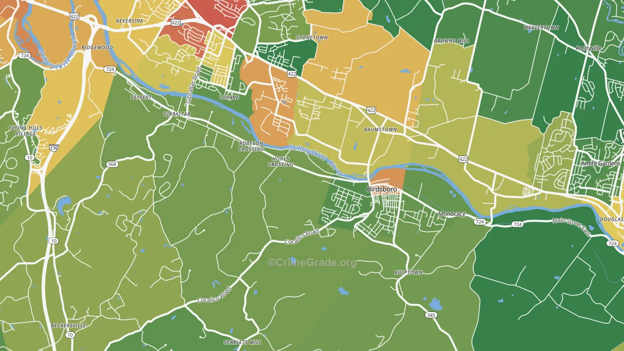 Birdsboro, PA Map of Theft Rates