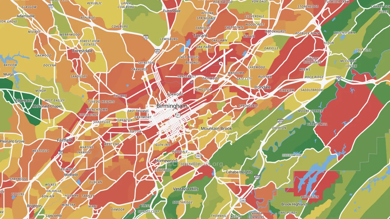 Birmingham, AL Map of Theft Rates