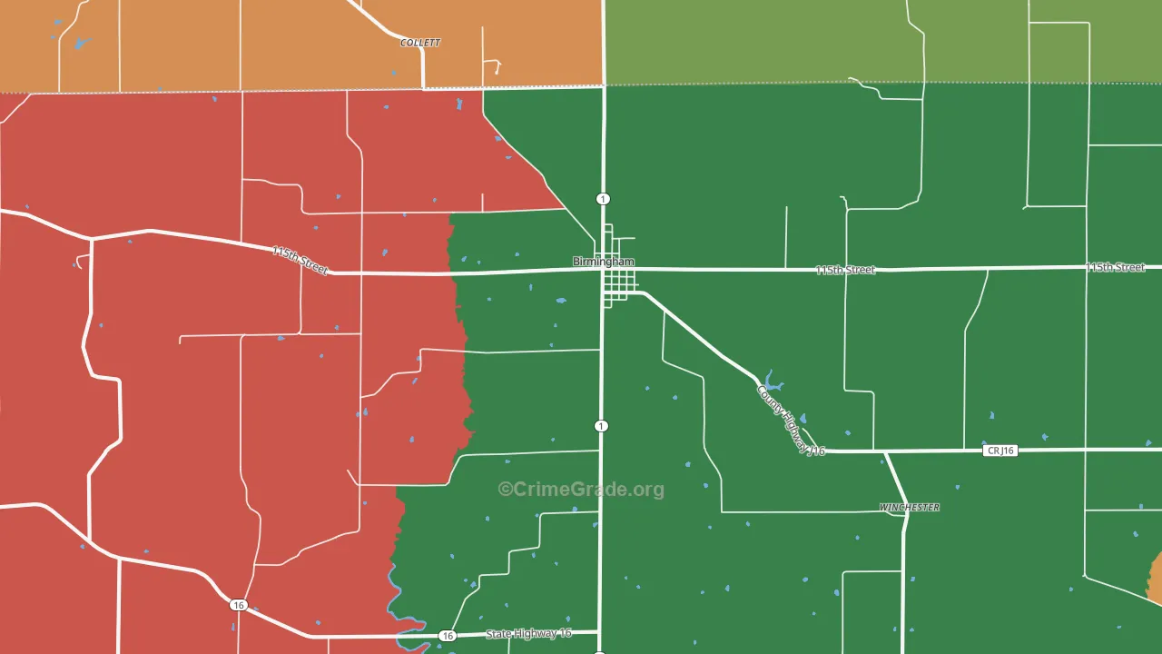 Birmingham, IA Map of Theft Rates