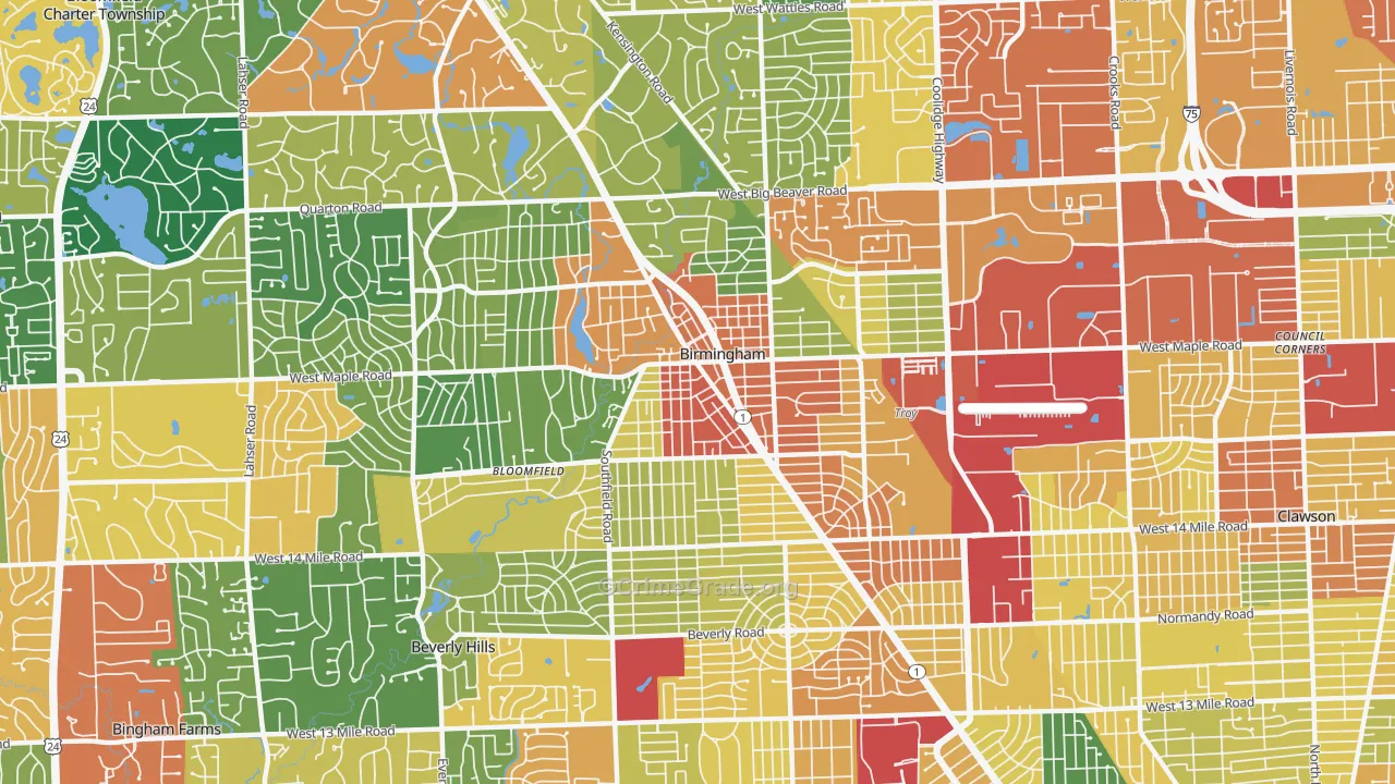 Birmingham, MI Map of Theft Rates