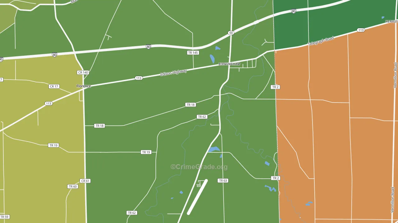 Birmingham, OH Map of Theft Rates