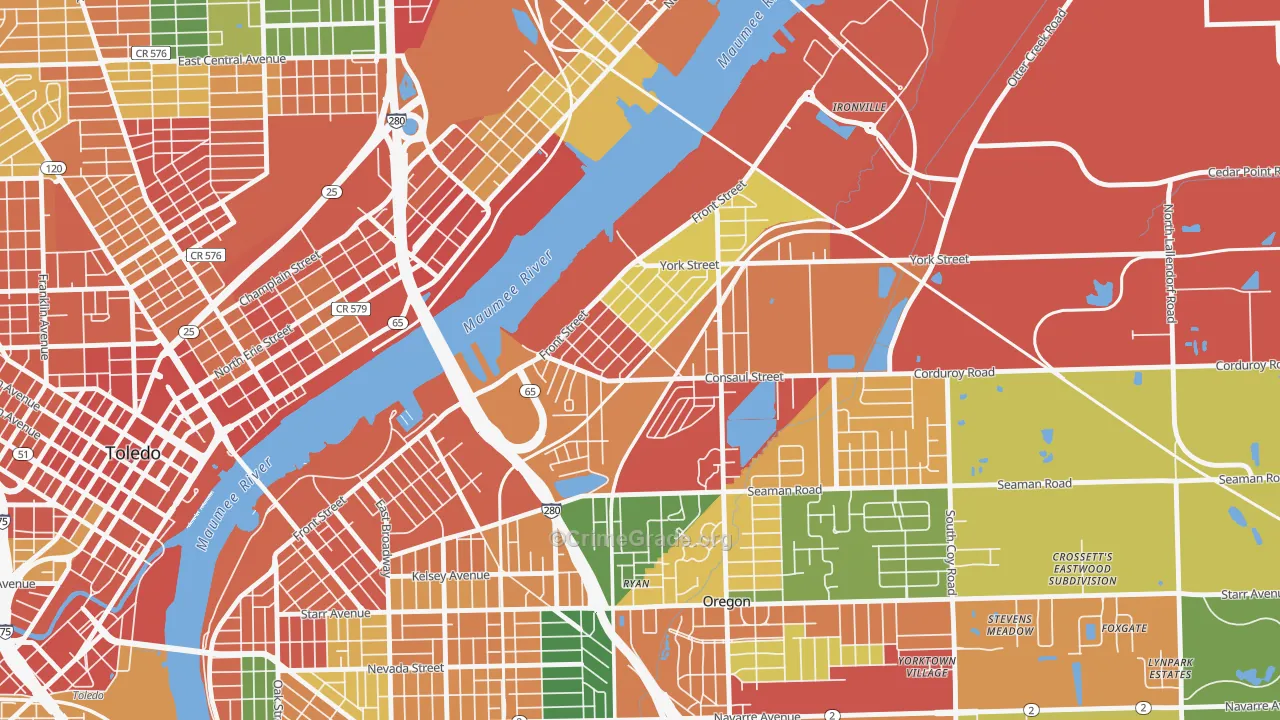 Birmingham, Toledo, OH Map of Theft Rates