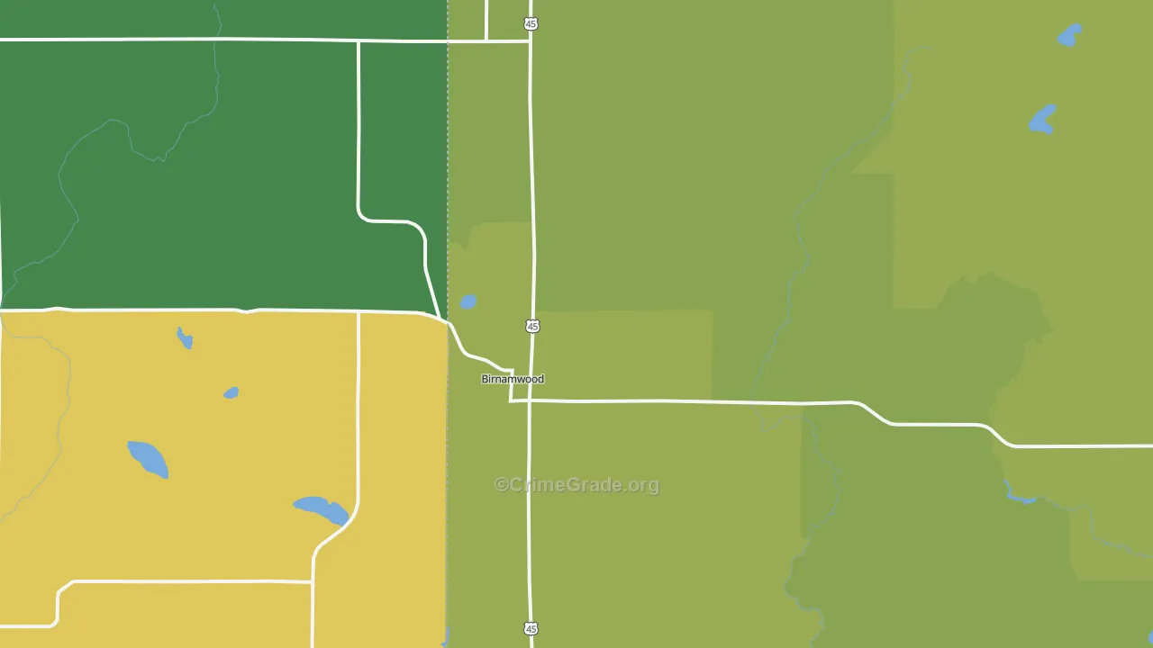 Birnamwood, WI Map of Theft Rates
