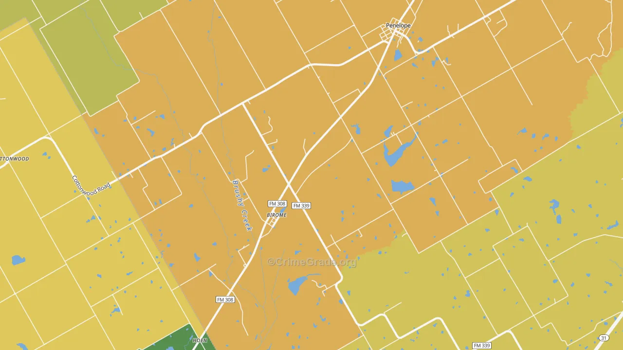 Birome, TX Map of Theft Rates