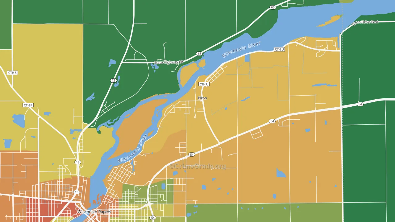 Biron, WI Map of Theft Rates