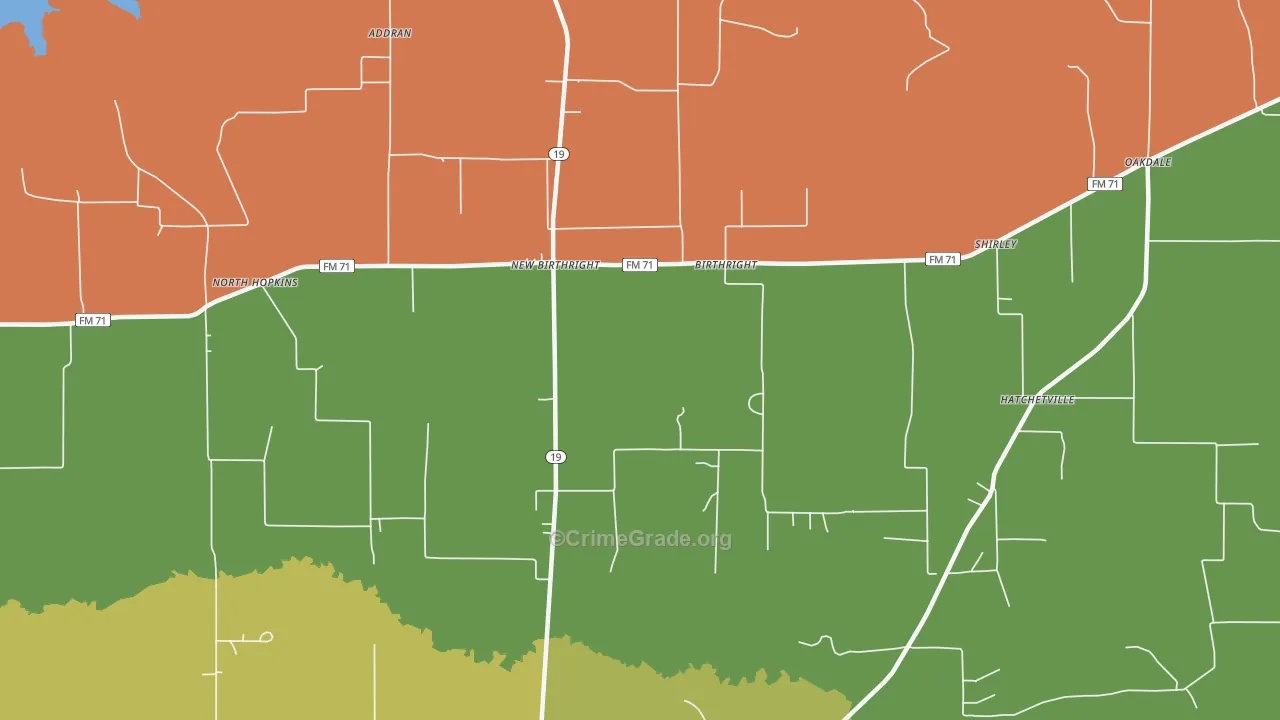 Birthright, TX Map of Theft Rates
