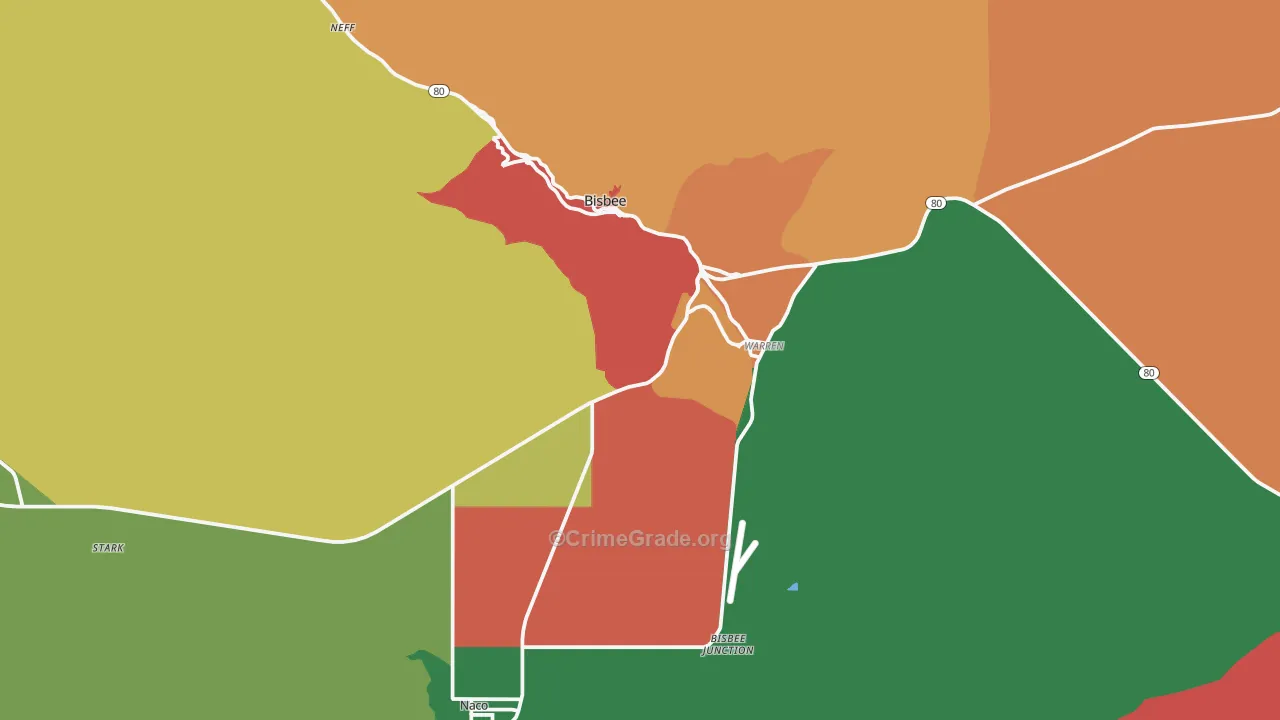 Bisbee, AZ Map of Theft Rates