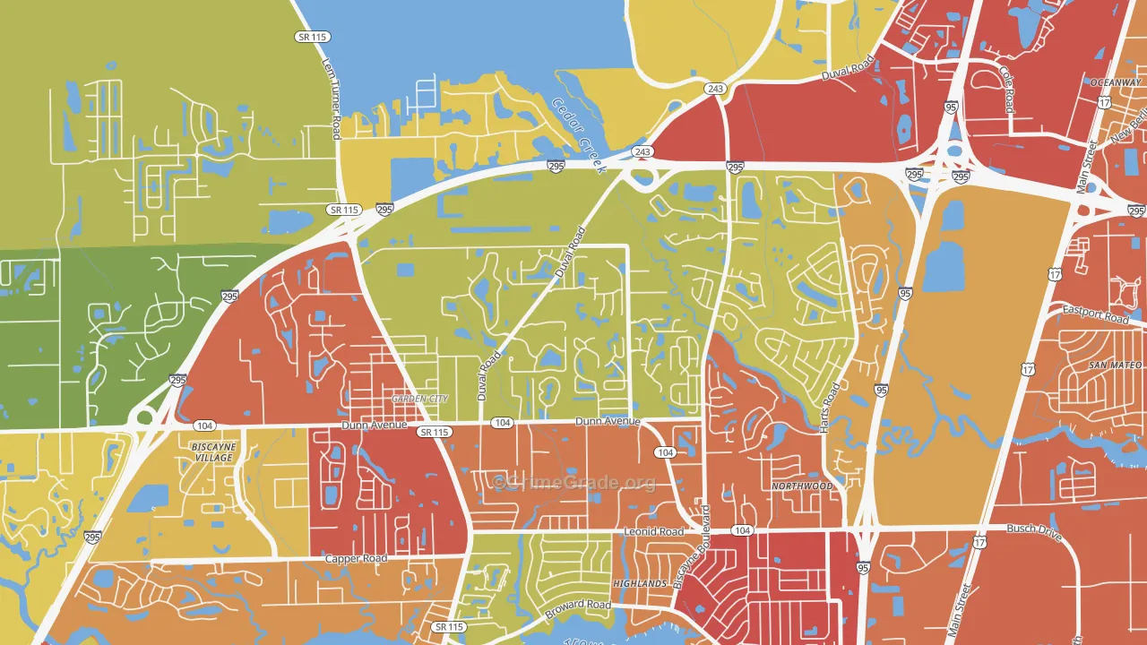 Biscayne, Jacksonville, FL Map of Theft Rates
