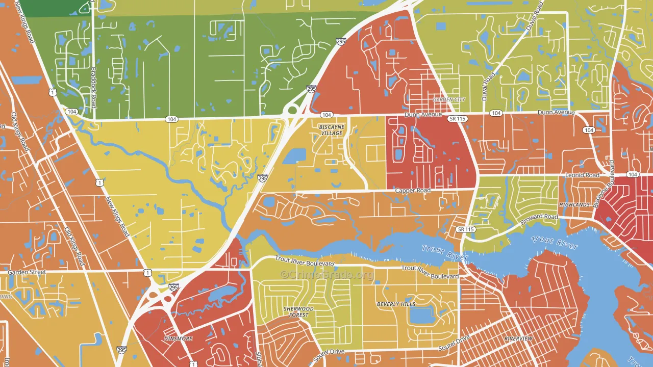 Biscayne Terrace, Jacksonville, FL Map of Theft Rates