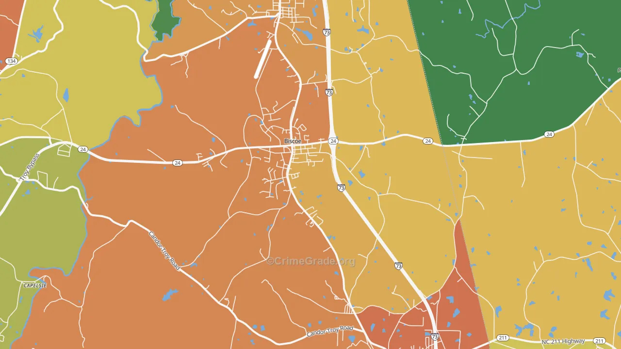 Biscoe, NC Map of Theft Rates