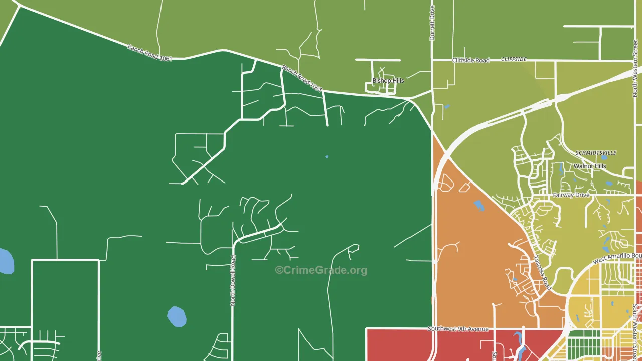 Bishop Hills, TX Map of Theft Rates