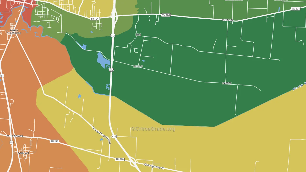 Bishop, TN Map of Theft Rates