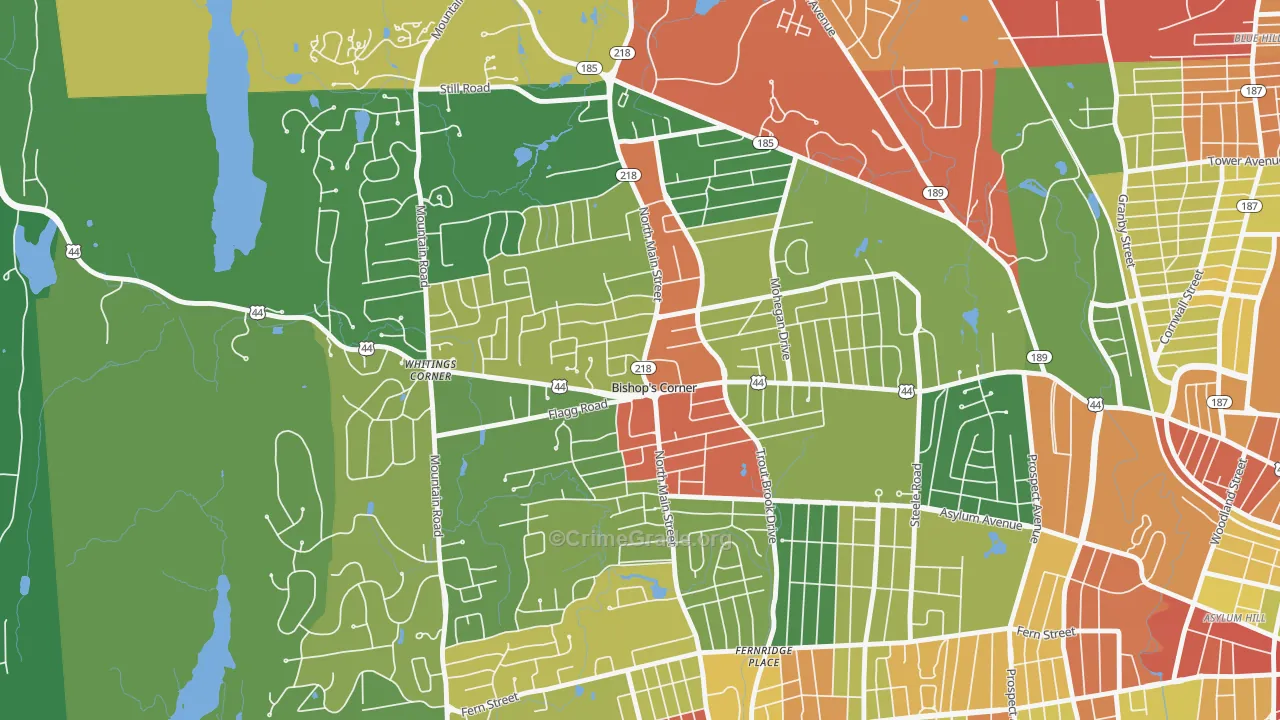 Bishops Corner, West Hartford, CT Map of Theft Rates