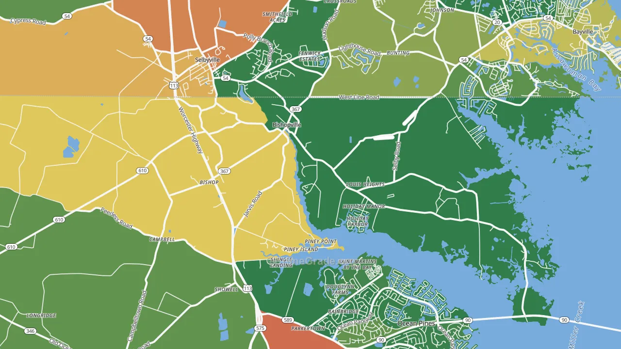 Bishopville, MD Map of Theft Rates