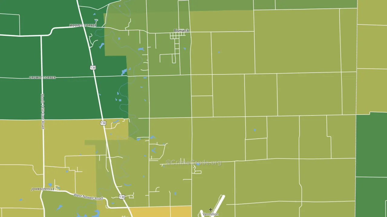 Bismarck, IL Map of Theft Rates