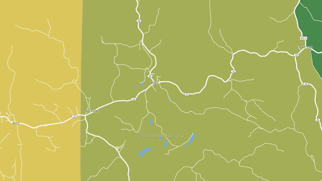 Bixby, MO Map of Theft Rates