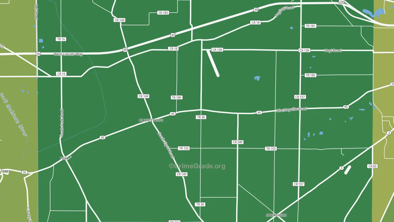Blachleyville, OH Map of Theft Rates