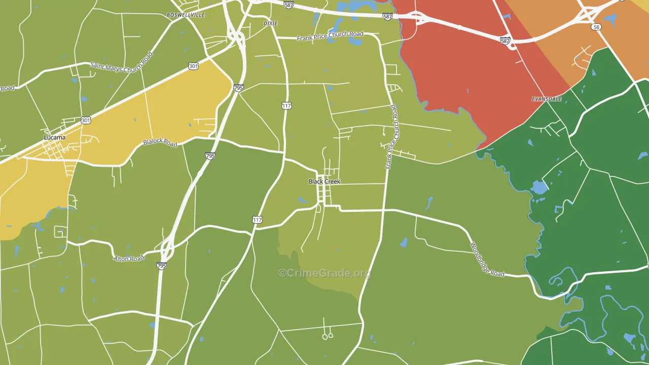 Black Creek, NC Map of Theft Rates