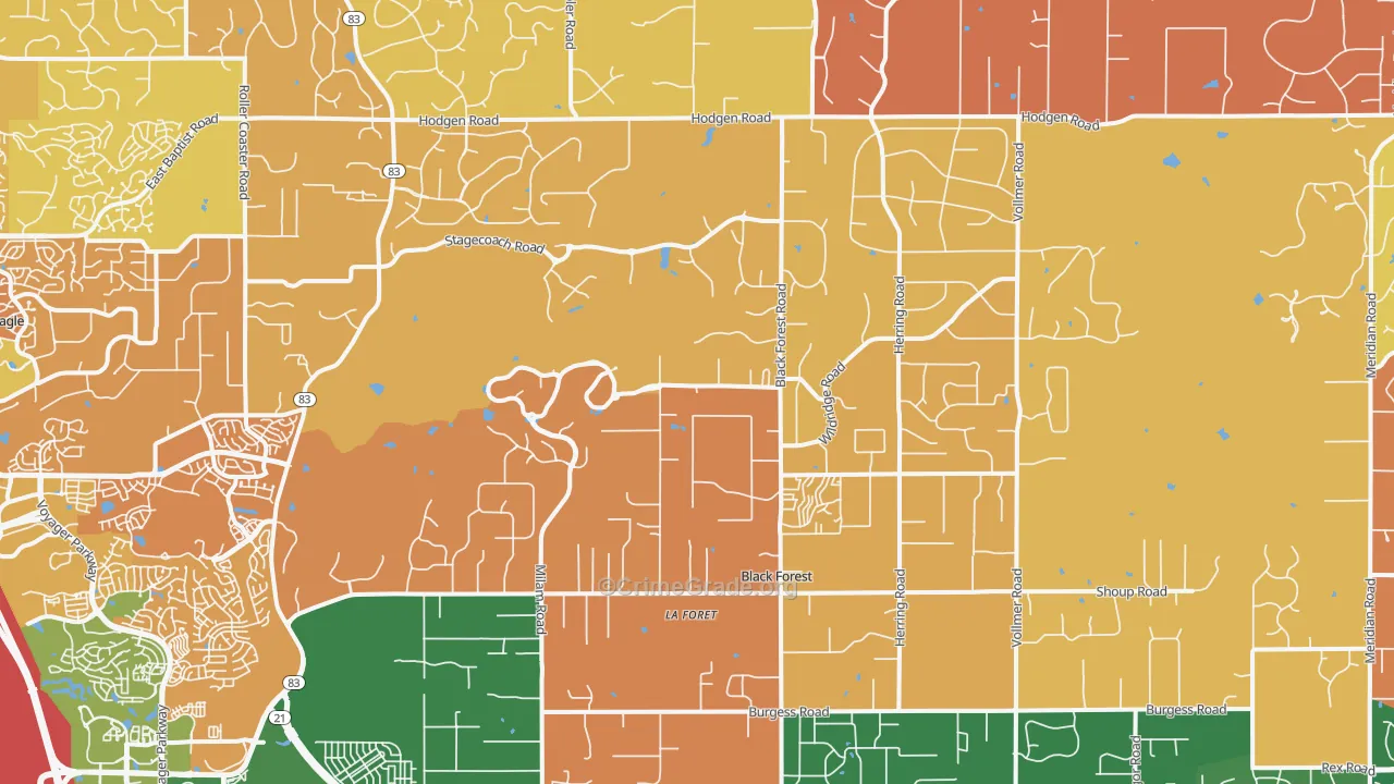 Black Forest, Colorado Springs, CO Map of Theft Rates