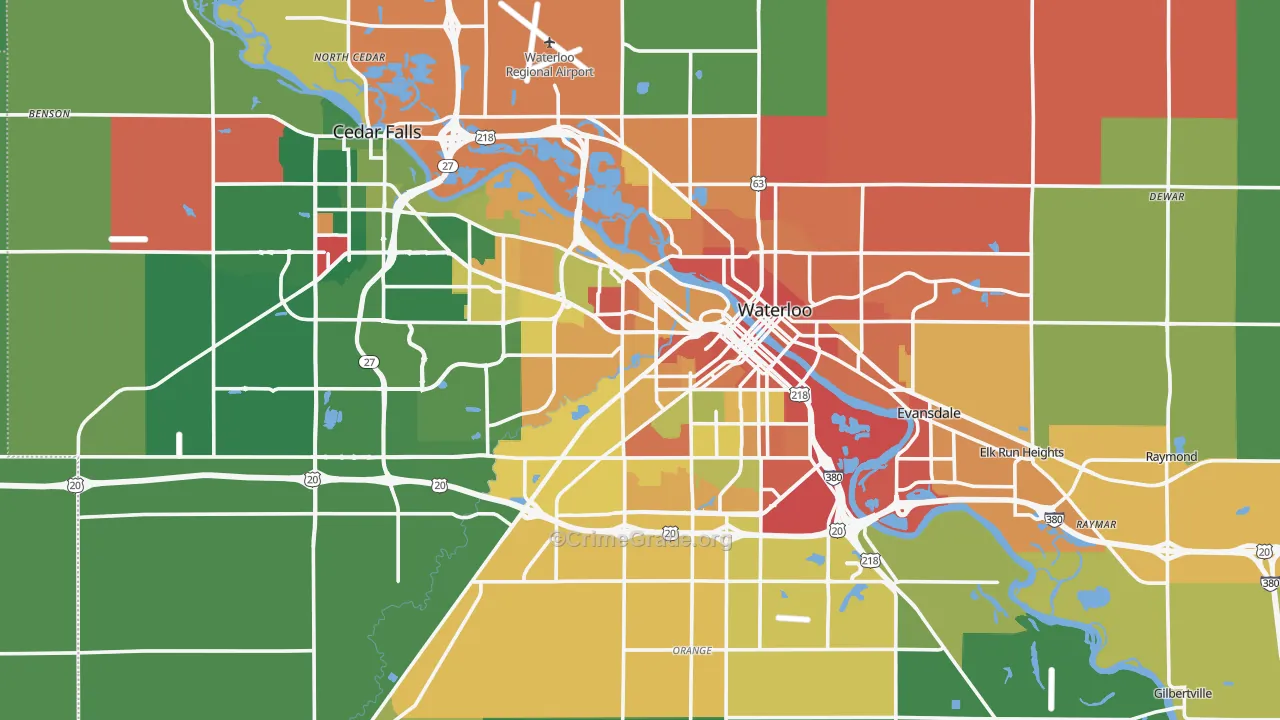 Black Hawk County, IA Map of Theft Rates