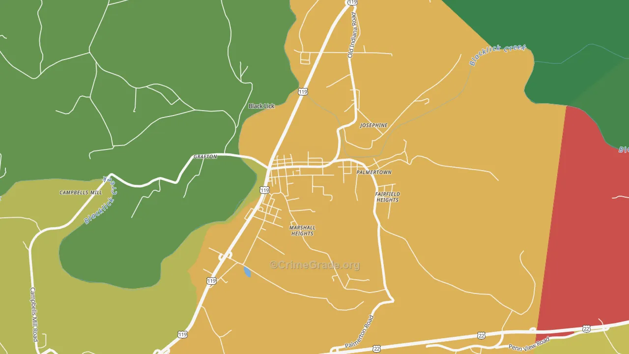 Black Lick, PA Map of Theft Rates