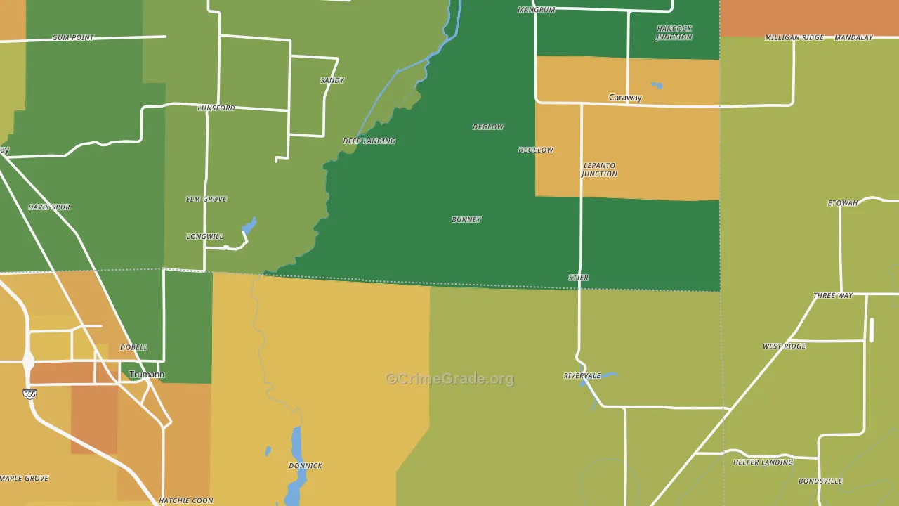 Black Oak, AR Map of Theft Rates