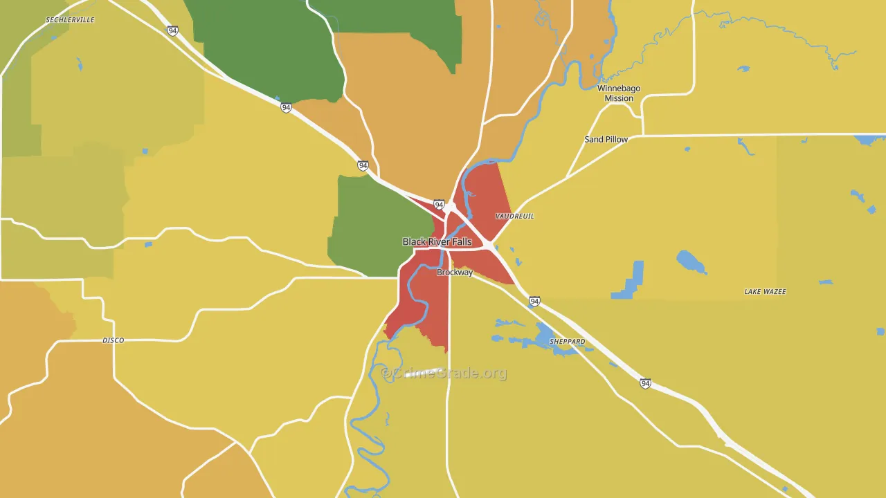 Black River Falls, WI Map of Theft Rates