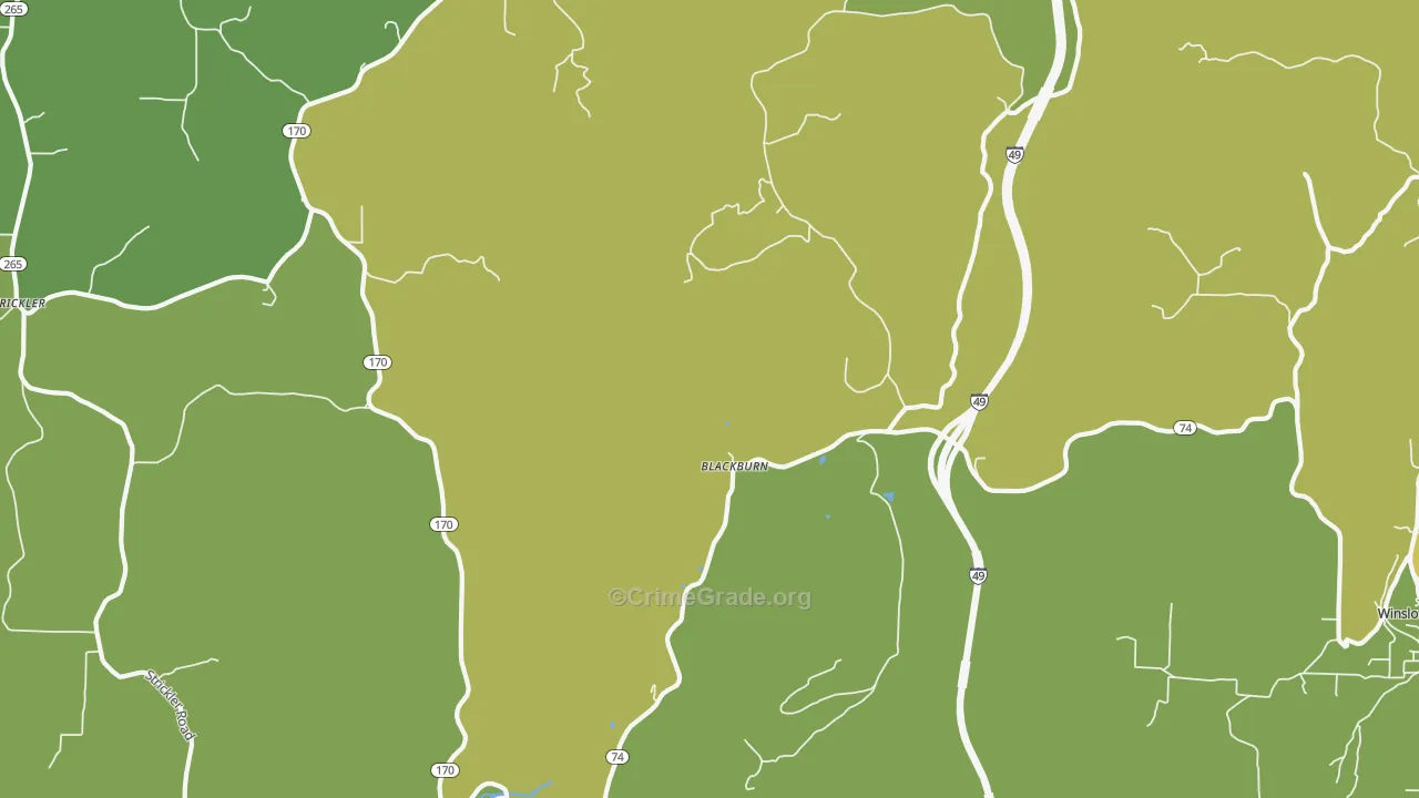 Blackburn, AR Map of Theft Rates