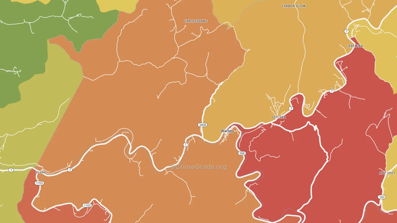 Blackey, KY Map of Theft Rates