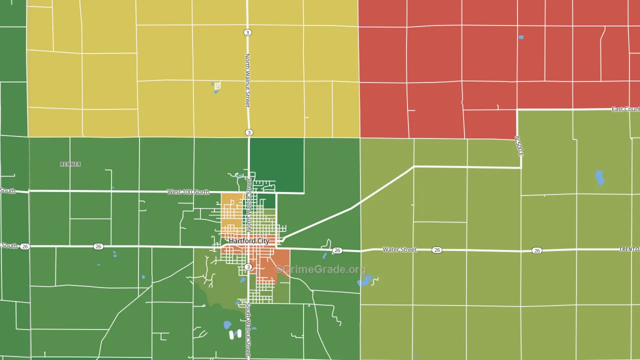 Blackford County, IN Map of Theft Rates