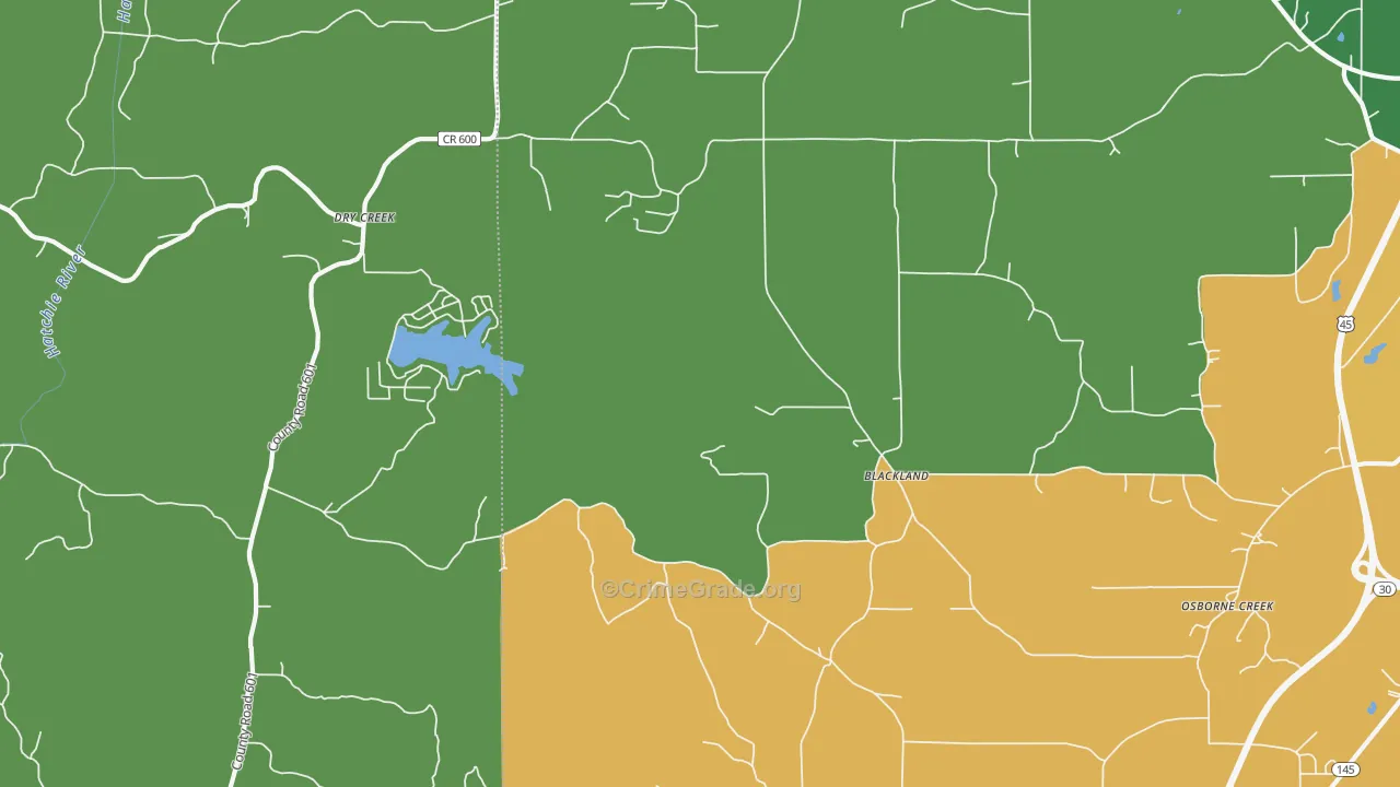 Blackland, MS Map of Theft Rates