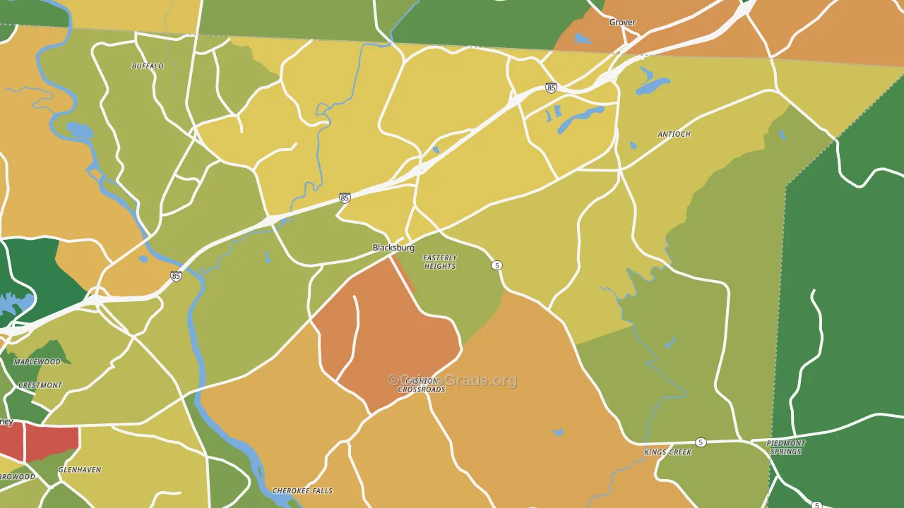Blacksburg, SC Map of Theft Rates