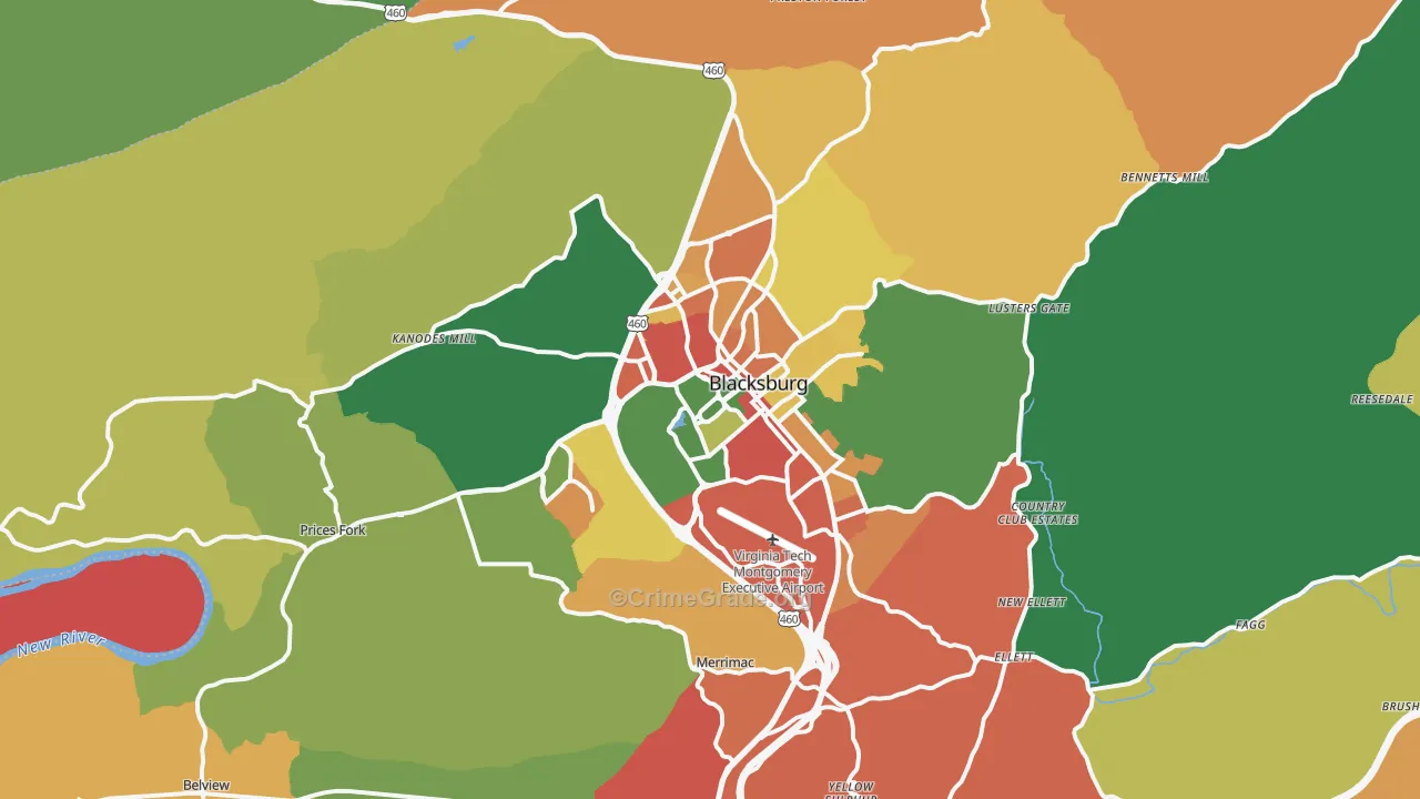 Blacksburg, VA Map of Theft Rates