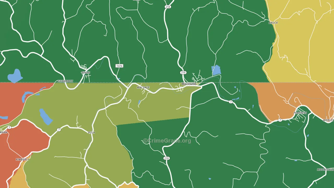 Blacksville, WV Map of Theft Rates