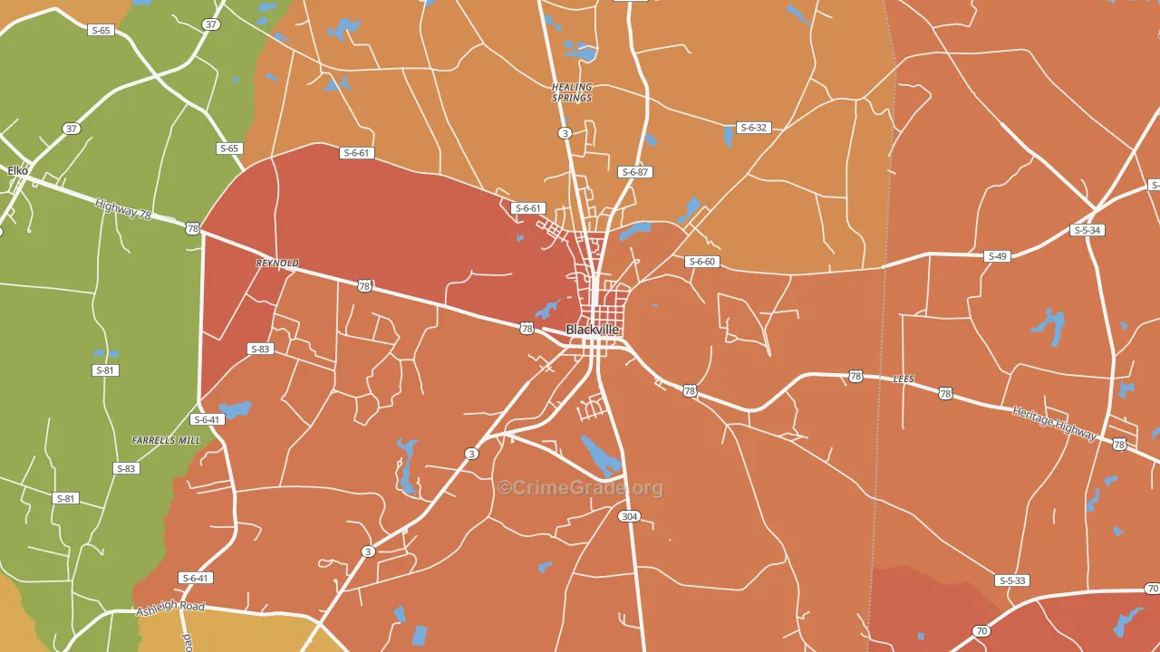 Blackville, SC Map of Theft Rates