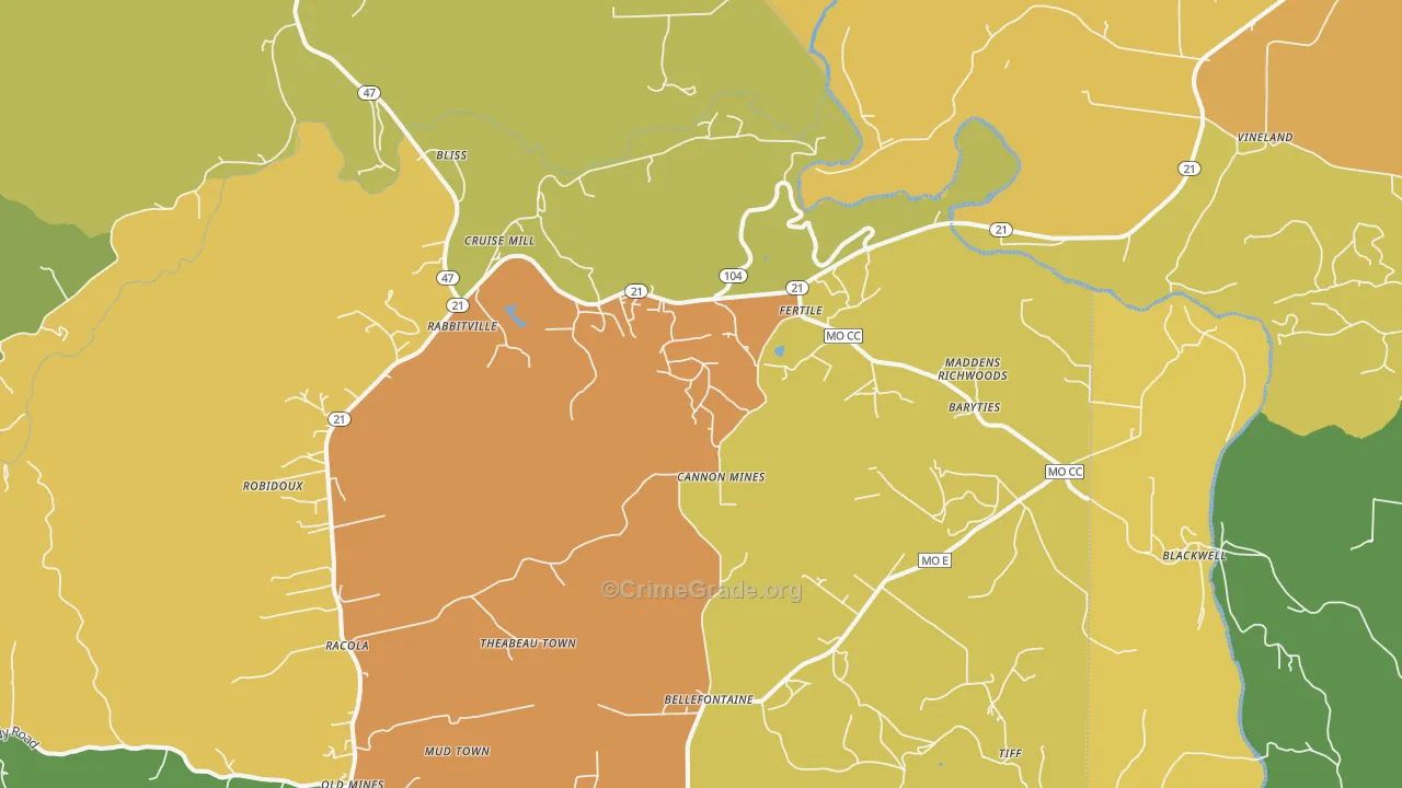 Blackwell, MO Map of Theft Rates