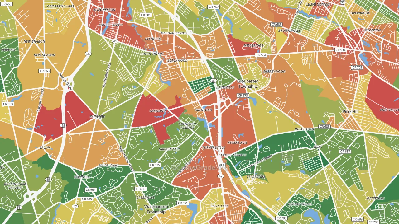 Blackwood, NJ Map of Theft Rates