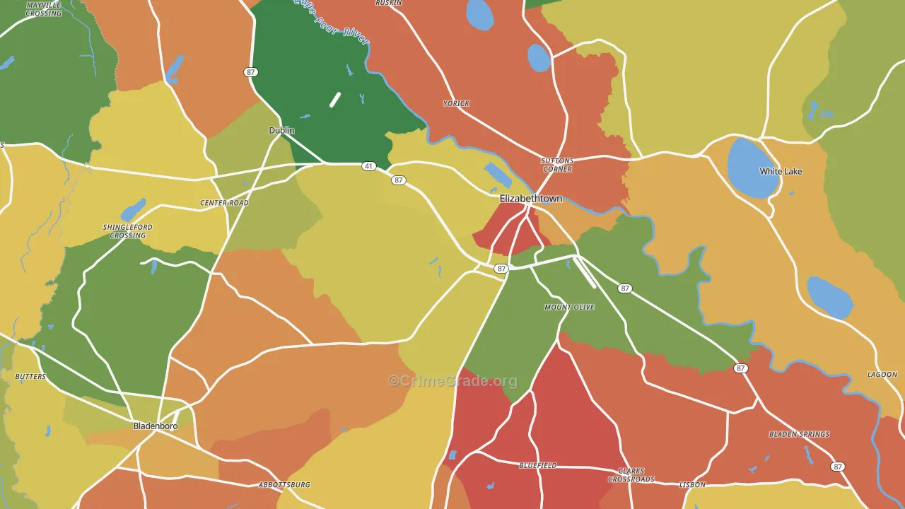 Bladen County, NC Map of Theft Rates