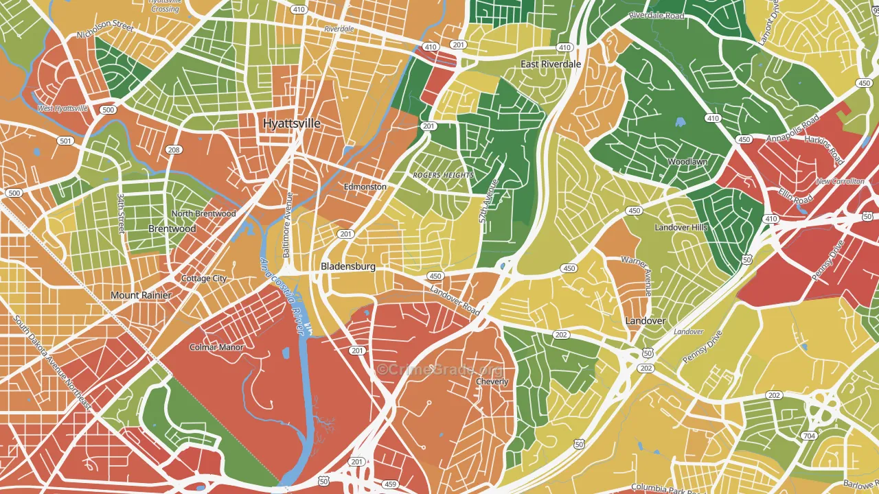 Bladensburg, MD Map of Theft Rates