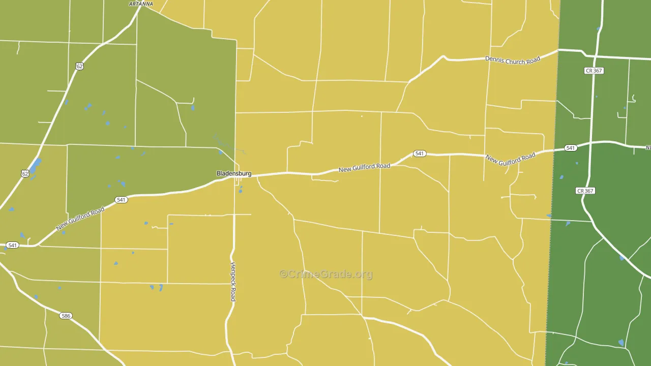 Bladensburg, OH Map of Theft Rates
