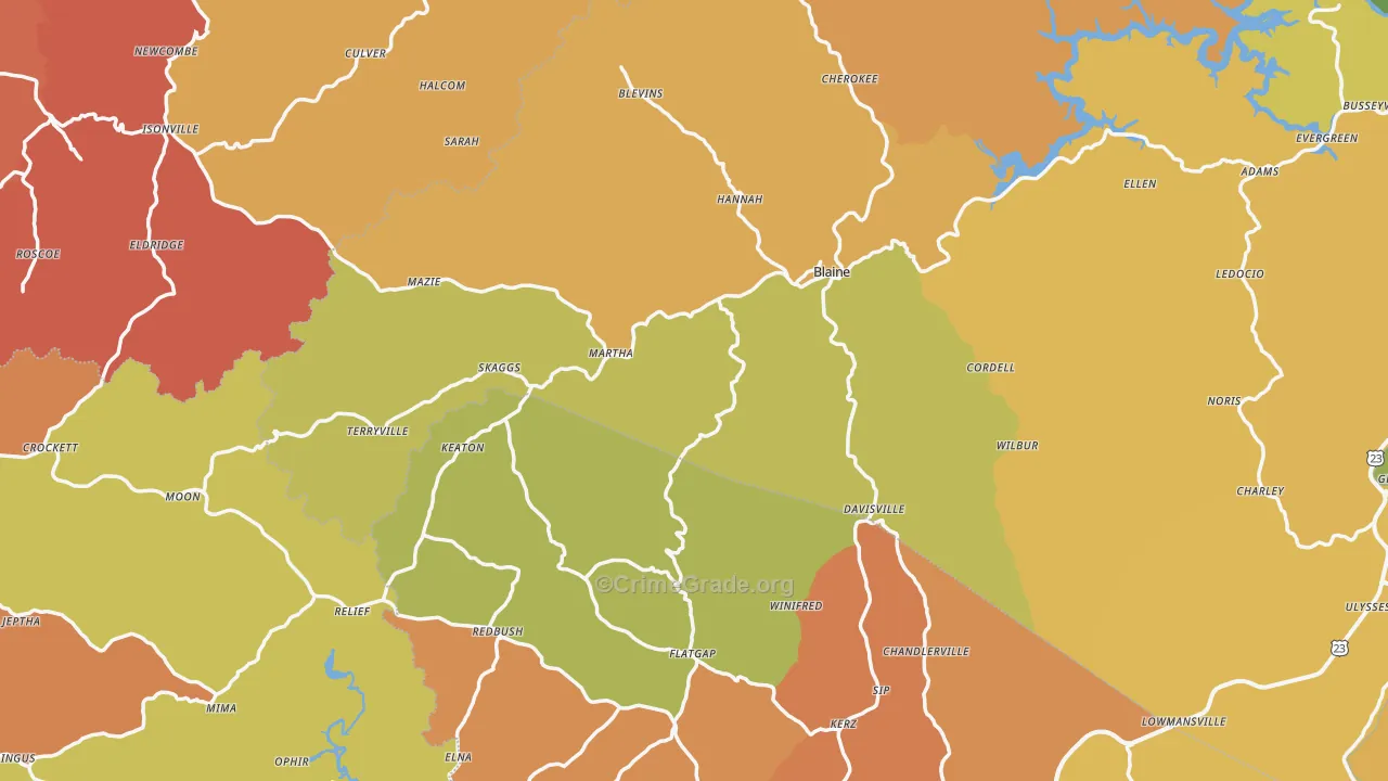 Blaine, KY Map of Theft Rates